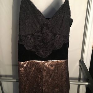 Gold Sequin Short Romper with Black Lace Tank MED